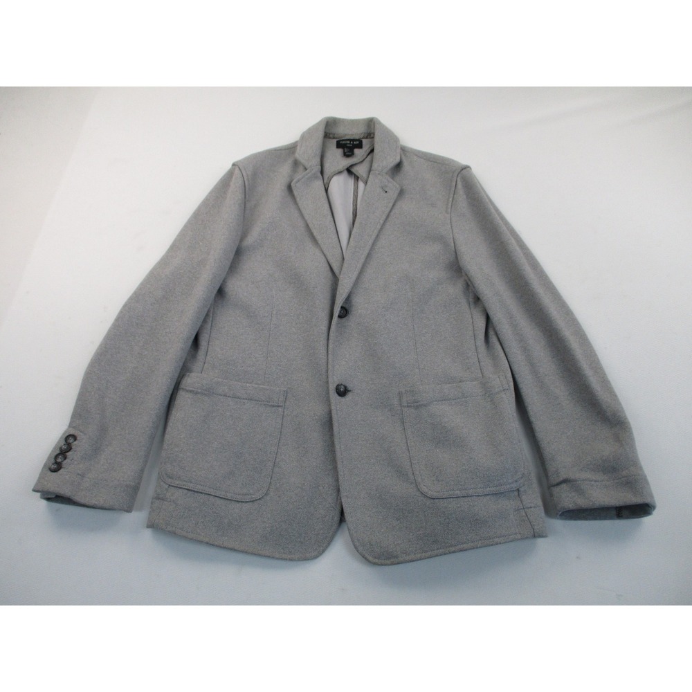 Porter & Ash Blazer Mens Large Gray Knit Unstructured Two Button Patch Pockets